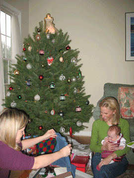 Opening gifts with Mom and Elyse