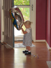 Playing with her balloon