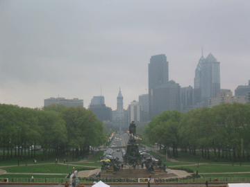 Looking down the Ben Franklin Parkway towards City Hall