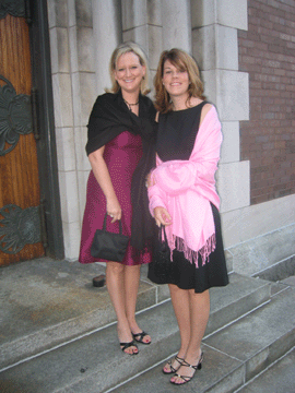 Amy and Sharon outside the church