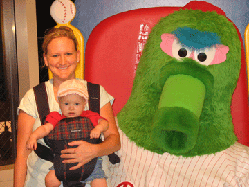 Posing with Mommy and the Phillie Phanatic