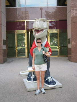 Amy with a Tyrannosaurus rex