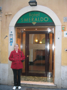 Amy in front of our hotel