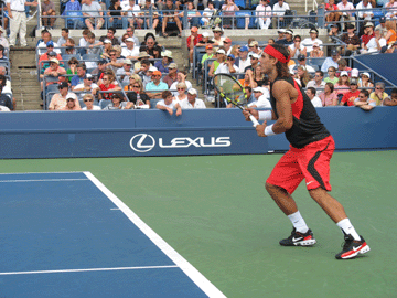 Rafael Nadal waiting to return the serve