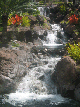 A waterfall in the hotel pool