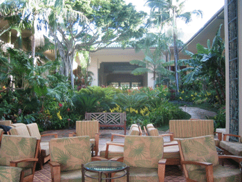 A lounge area in the hotel lobby